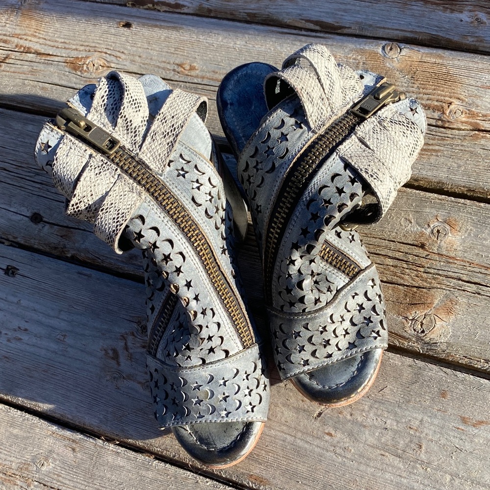Freebird Gray Sandals with Star Cut-Outs